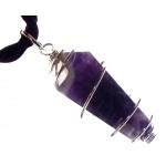 Chevron Amethyst Gemstone Double Terminated Spiral Cord Pendant